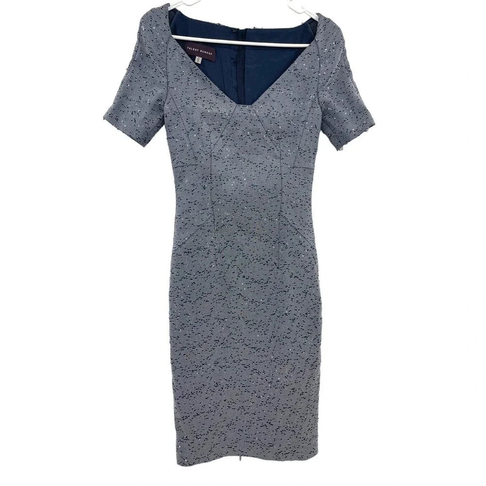 Talbot Runhof Women's Midi Dress Size US 6 Navy Blue Stretch Sequin